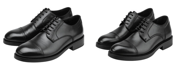  Black Leather Dress Shoes Viewed from Rear to Showcase Heel Design Transparent Background PNG