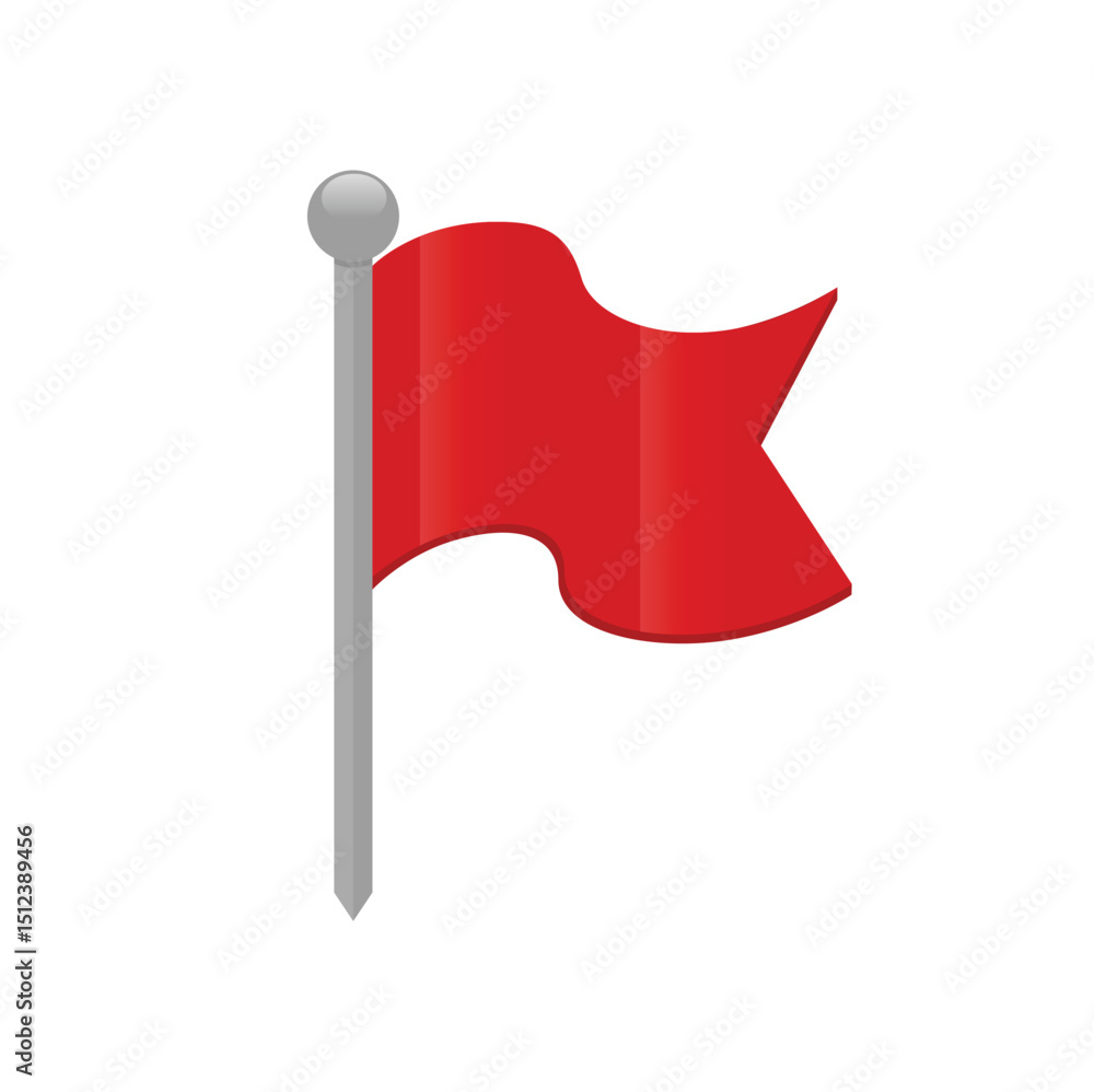 Poster waving red flag for marking location on maps and navigation systems. vector illustration.