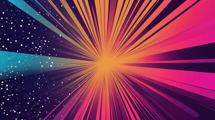 Abstract colorful burst radiating from center, cosmic star effect.