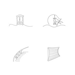 Elegant line drawing collection featuring antique furniture and architectural elements on white background