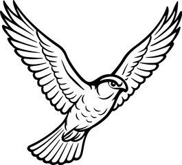 Black vector illustration of a flying eagle with outstretched wings, symbolizing freedom and wildlife art