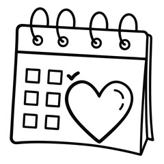 Calendar with Heart Icon Love Date and Dating Symbol for Important Days and Romantic Events in a Simple Line Design