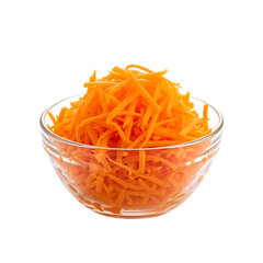 Grated carrots in glass bowl isolated on transparent background