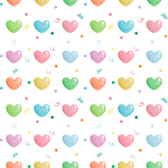 Watercolor Hearts and Dots Repeat Background