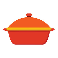 red saucepan on white background