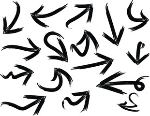 bold black arrow brush vector set for direction, navigation and abstract graphic elements