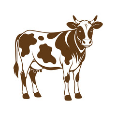 Fototapeta premium Standing cow illustration in brown and white coat. Ideal for farm branding, dairy product packaging, livestock promotions, and country-themed graphic art designs.