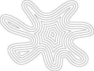 Abstract geometric shape with wavy, irregular concentric lines forming a fluid splatter-like structure.