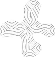 Stylized cross form with smooth concentric lines creating an abstract, geometric pattern.