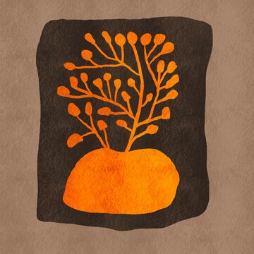 Minimalist orange abstract botanical illustration