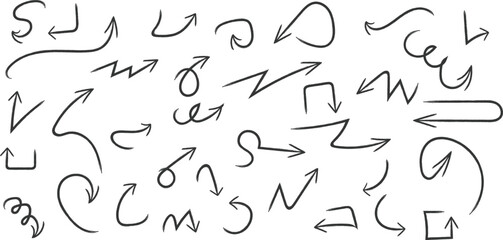hand drawn curly arrow vector set with abstract line movement and directional flow