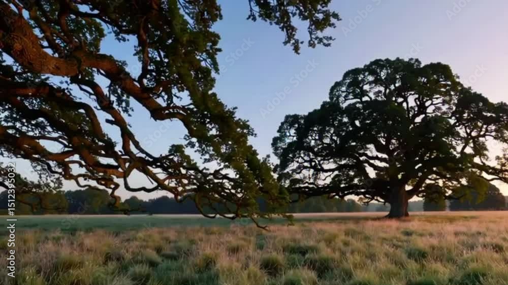 Aufkleber a large tree with a lot of branches is in a field