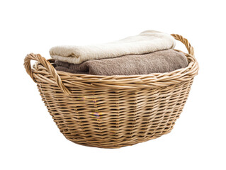 Obraz premium Cozy Towel Arrangement: A serene composition featuring folded towels nestled within a rustic wicker basket, evoking feelings of comfort and relaxation, inviting a sense of warmth.