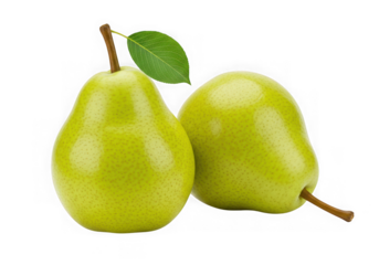 Two green pears with leaf isolated on transparent background