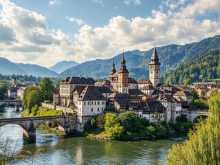 Fototapeta premium Picturesque Thun Castle and Old Town, Bern Canton, Switzerland