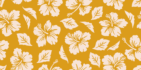 Exotic hand drawn tropical flowers print, seamless summer floral pattern for fabric, textiles, clothing, packaging, cover, banner, home decor, hawaiian backgrounds. Vector illustration.