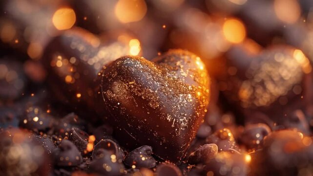Chocolate heart with gold sparkles on valentine's day