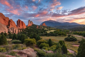 Garden of the gods sunset view on white background