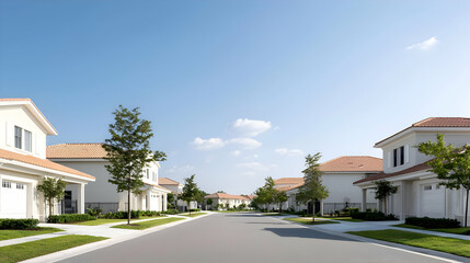 Obraz premium Residential Street View With Beige And White Homes