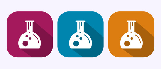 Lab flask icon design illustration, chemical flask sign symbol in shadow button design