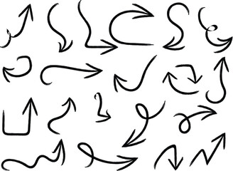 sketchy arrow vector set with thin black lines for direction, infographic and navigation use