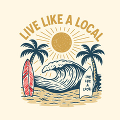 Summer beach Break vector graphic design. Beach party tropical colorful poster . Tropical paradise. beach holiday surf &coffee. Festival vector Illustration placard. eps