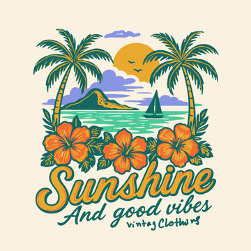 vector t shirt design summer , Beach good vibes . Summer vibes artwork. summer t shirt designs , t-shirt prints and other uses.