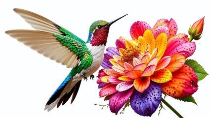 Obraz premium Realistic Hummingbird and Flower, Isolated on Transparent Background for Creative Use