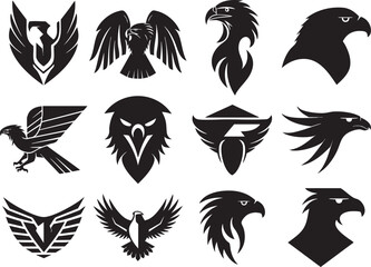 Obraz premium Minimal Black Eagle Head Logo Collection in Strong Imperial Vector Style