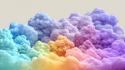 Calm ethereal sky filled with pastel gradient clouds in shifting hues of pink, purple, and blue, illuminated by soft diffused light