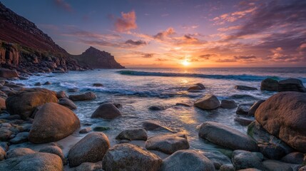 Stunning Sunset over Coastal Rocks