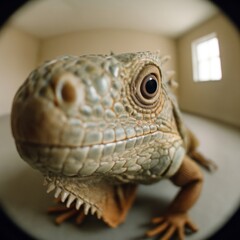 Fototapeta premium Curious iguana through fisheye lens.