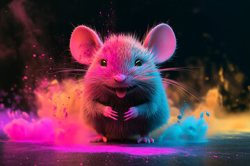 Colorful Mouse Surrounded Vibrant Powder