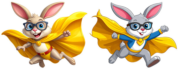  Cute Superhero Bunny Landing on One Knee, Ready for Action Transparent Background PNG