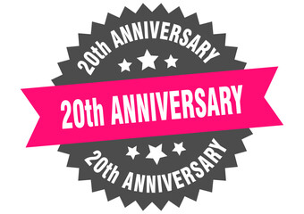 20th anniversary. 20th anniversary round pink label isolated on transparent background