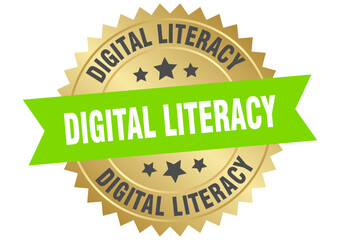 digital literacy. digital literacy round green and gold label isolated on transparent background