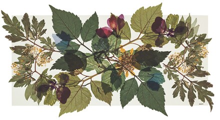 Pressed Flower Arrangement with Leaves and Stems