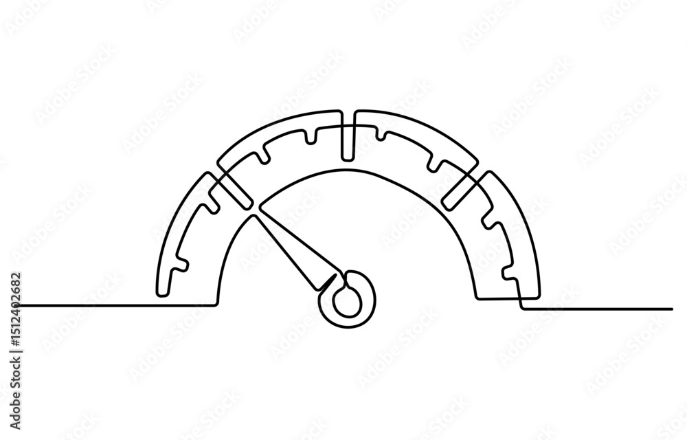 Poster speedometer continuous one line drawing. speed indicator, internet car speed. performance concept. s