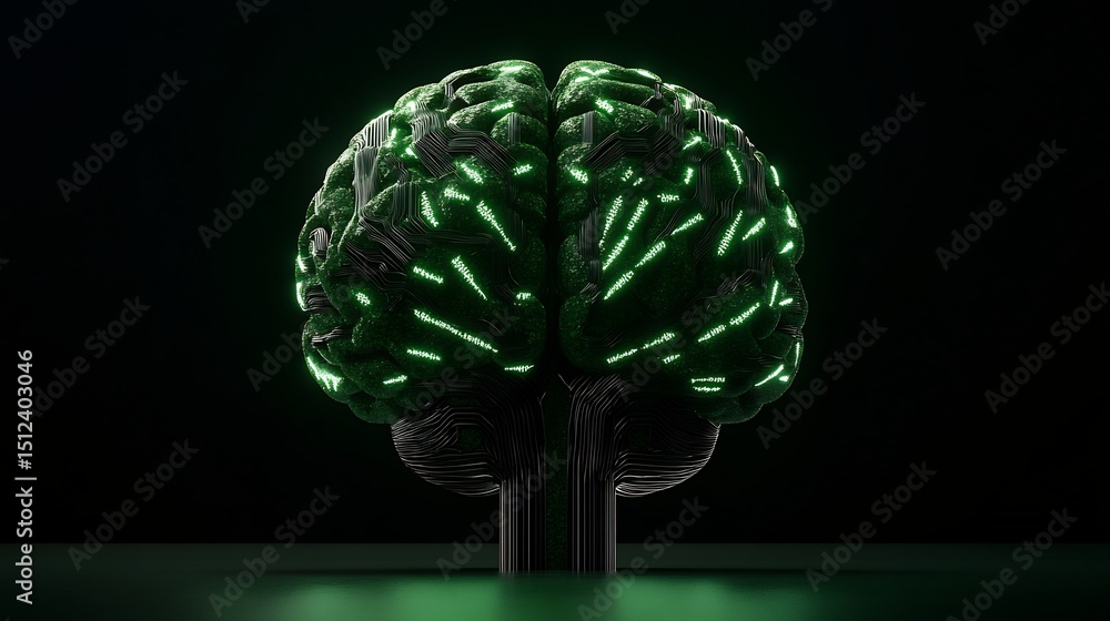 Poster ai powered learning portrayed a brain matrix illuminated by digital runes
