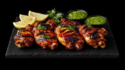 Grilled Tandoori Chicken Wings with Lemon and Dipping Sauces