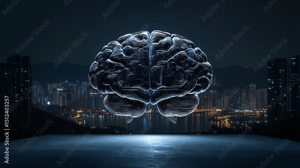 Poster ai powered learning portrayed a brain matrix illuminated by digital runes