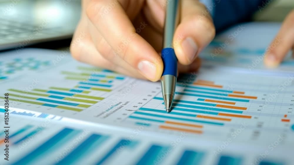 Poster analyzing financial charts and graphs for business insights and decision-making.