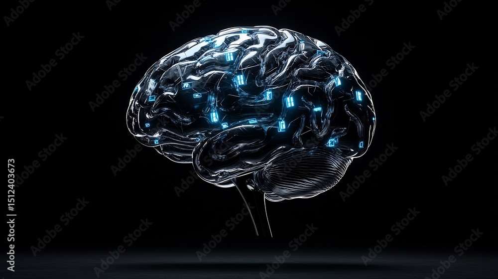 Poster ai powered learning portrayed a brain matrix illuminated by digital runes