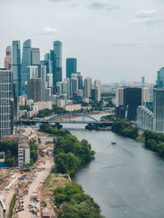 Moscow International Business Center and Moscow urban skyline. Summer day view on Moscow city and glass buildings.