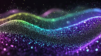 Fine particles of multicolor powder exploding dynamically on rich black backdrop with sharp edges and vibrant color highlights