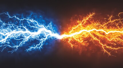 Electric current explosion with dual color sparks in vibrant blue and fiery orange bursting outward