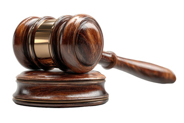 Fototapeta premium Legal authority in action with judge’s gavel symbolizing courtroom justice, isolated on transparent background 
