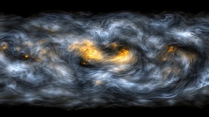 Dynamic interplay of swirling grey smoke and glowing ember sparks in a dramatic dark background