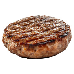 Juicy Grilled Burger Patty: Perfect for Restaurant Menus & Food Blogs on white background