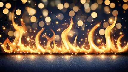 Dynamic fire blast with bright flames and softly glowing embers scattered across a dark smoky background
